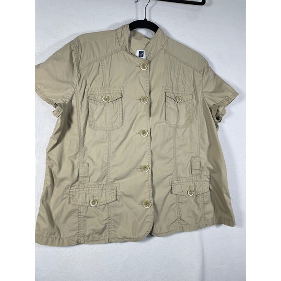 GAP Utility Cargo Jacket Short Sleeve Button Up Safari Style Tan XL Women - Picture 4 of 8